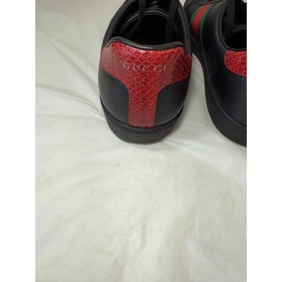 Gucci Ace Black Leather Python Embossed Leather Lace Up Sneakers Men size12 - Picture 7 of 16